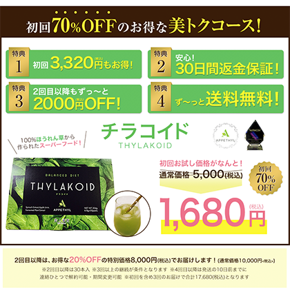 簡単ダイエット「チラコイド」って何?【 3か月で-35kg 】特許取得成分配合で健康的に安心ダイエット!