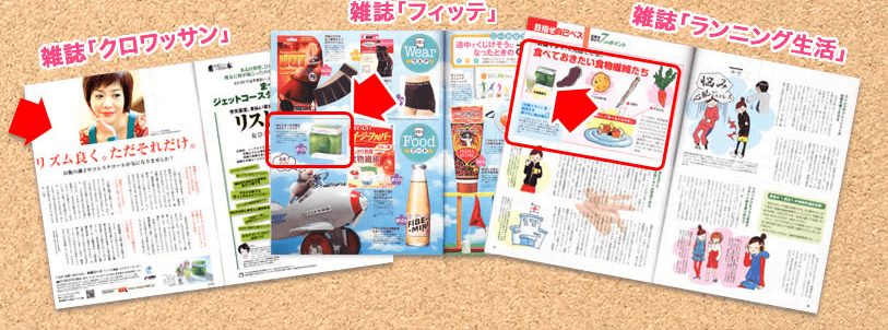 「イサゴール」は、雑誌「クロワッサン」「フィッテ」「ランニング生活」などの雑誌に掲載されています。